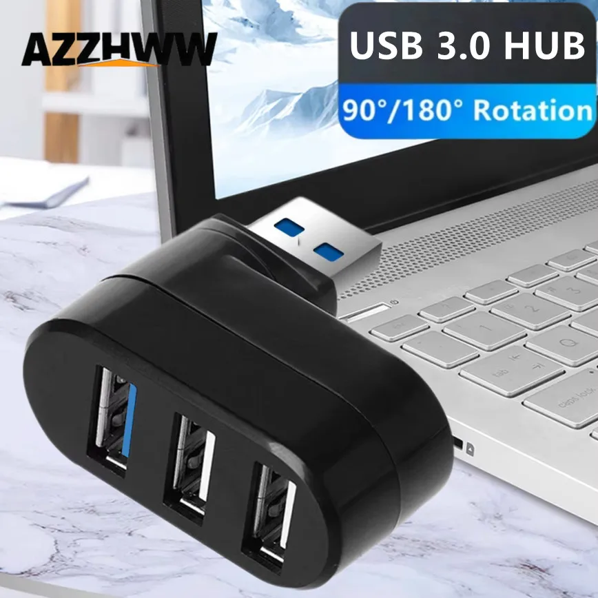 USB Hub Adapter 180° Rotatable 3 Ports USB 3.0 2.0 HUB Splitter High Speed Data Transfer U Disk Card Reader For Laptop Computer