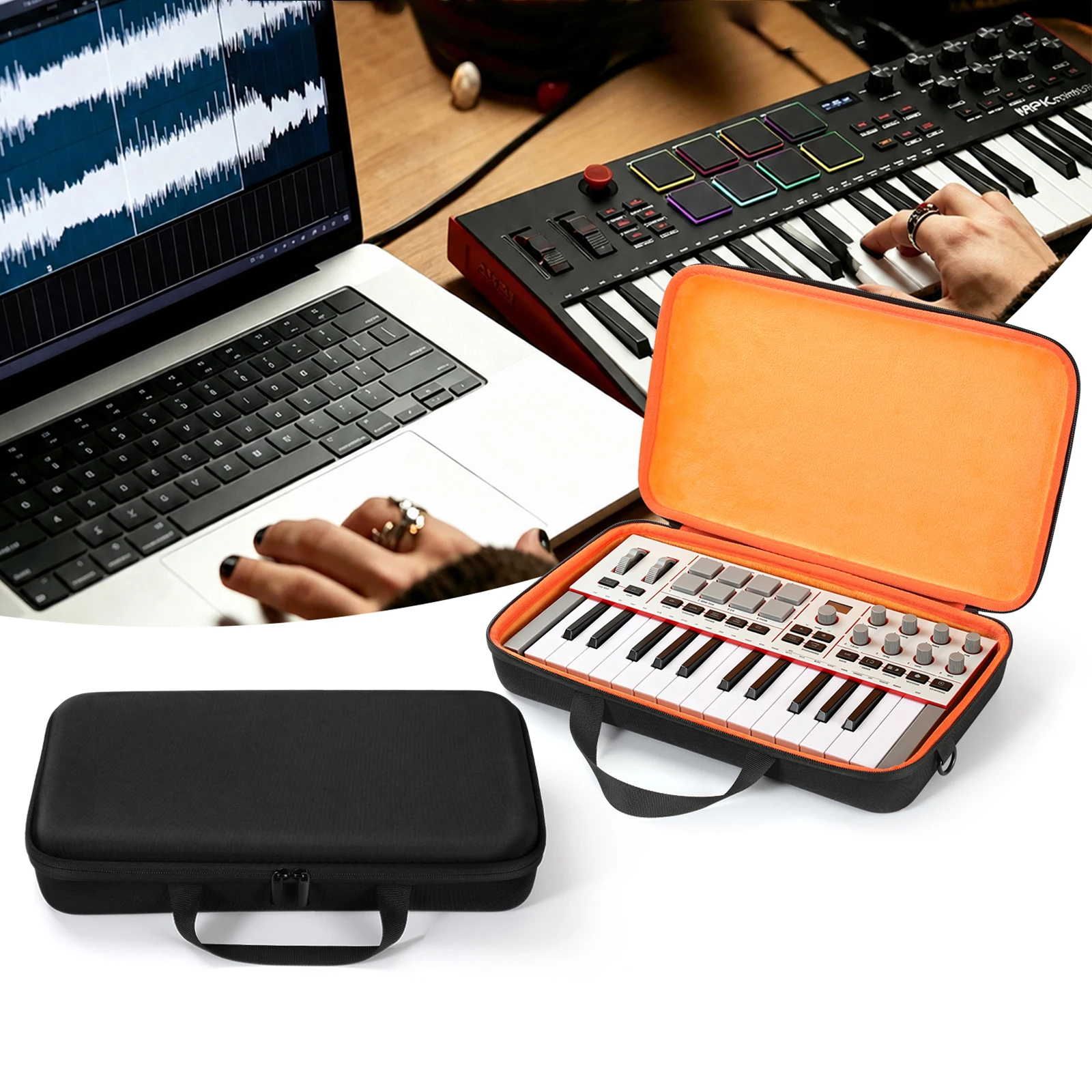 Hard Shell Case for Akai MPK Mini IV USB-C MIDI Keyboard Controller EVA Waterproof Bag with Adjustable Shoulder Strap
