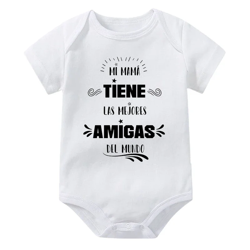 My Mom Has The Best Friends In The World Spanish Print Baby Bodysuit Newborn Short Sleeve Jumpsuit Cute Toddler Romper Clothes