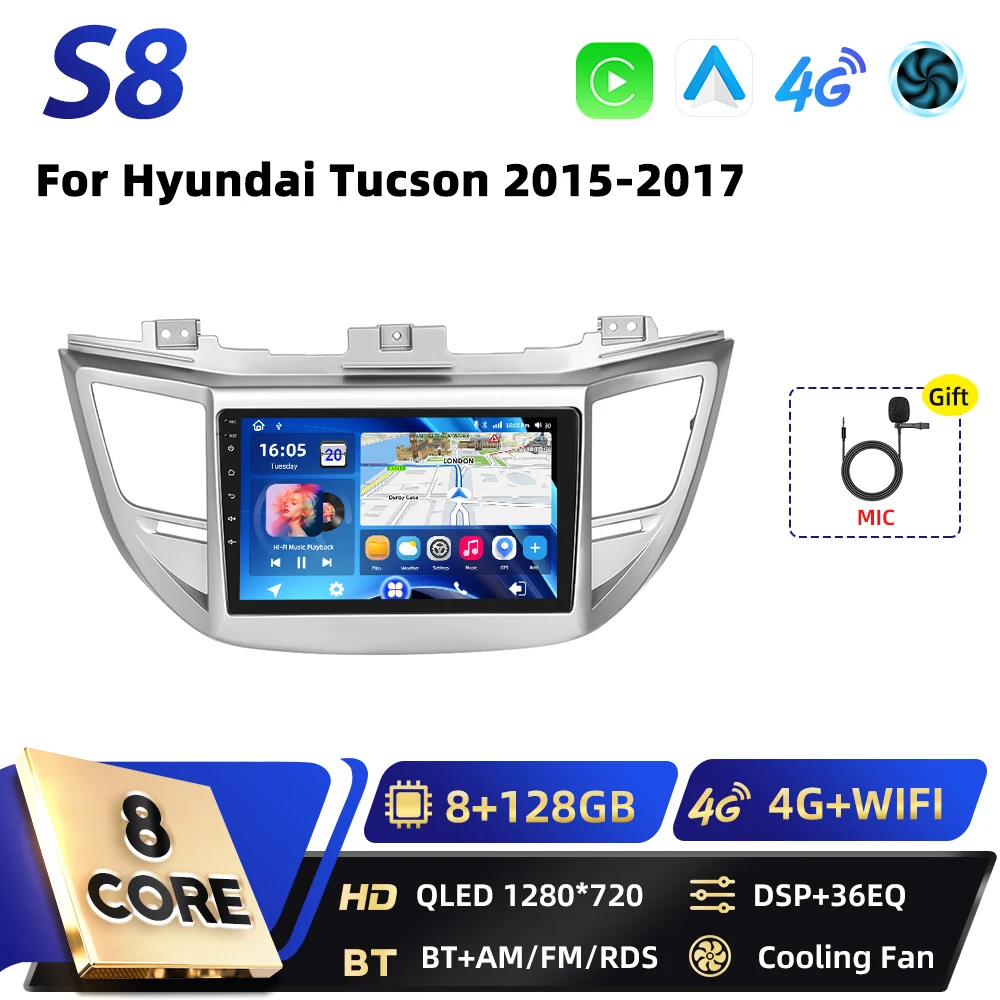 Podofo Qualcomm 8Core CarPlay Android Auto Auto Intelligente Systemen Voor Hyundai Tucson 2015-2017 GPS DSP FM RDS 2din Autoradio - afbeelding 1