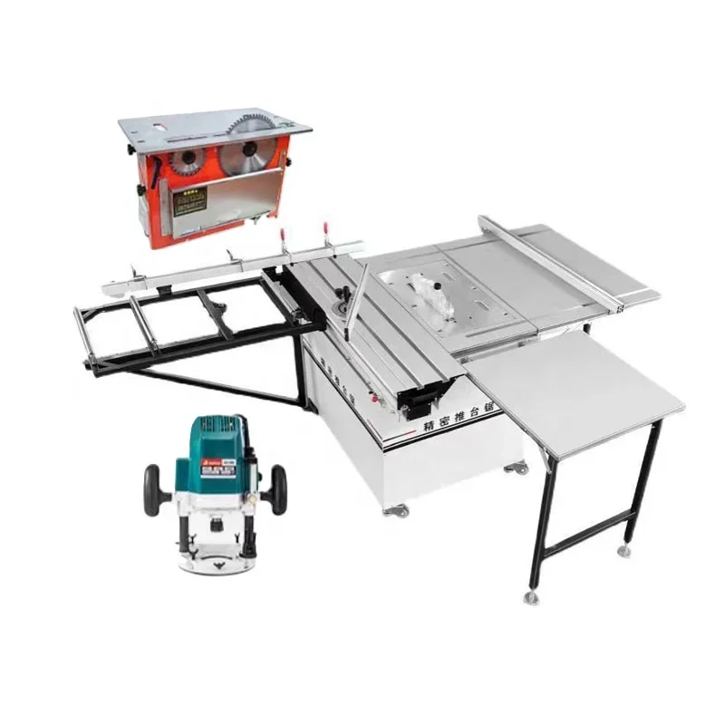 Commercial Foldable Sliding Saw Table With Double-Blade Saw And Wood Miller