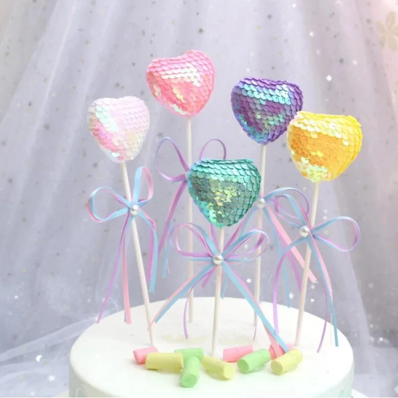 Flash Lantejoula Bola Bolo Topper, Feliz Aniversário, Casamento, Chocolates, Mousse Bandeiras, Decoração Do Partido, Cozimento Sobremesa Suprimentos, 5Pcs