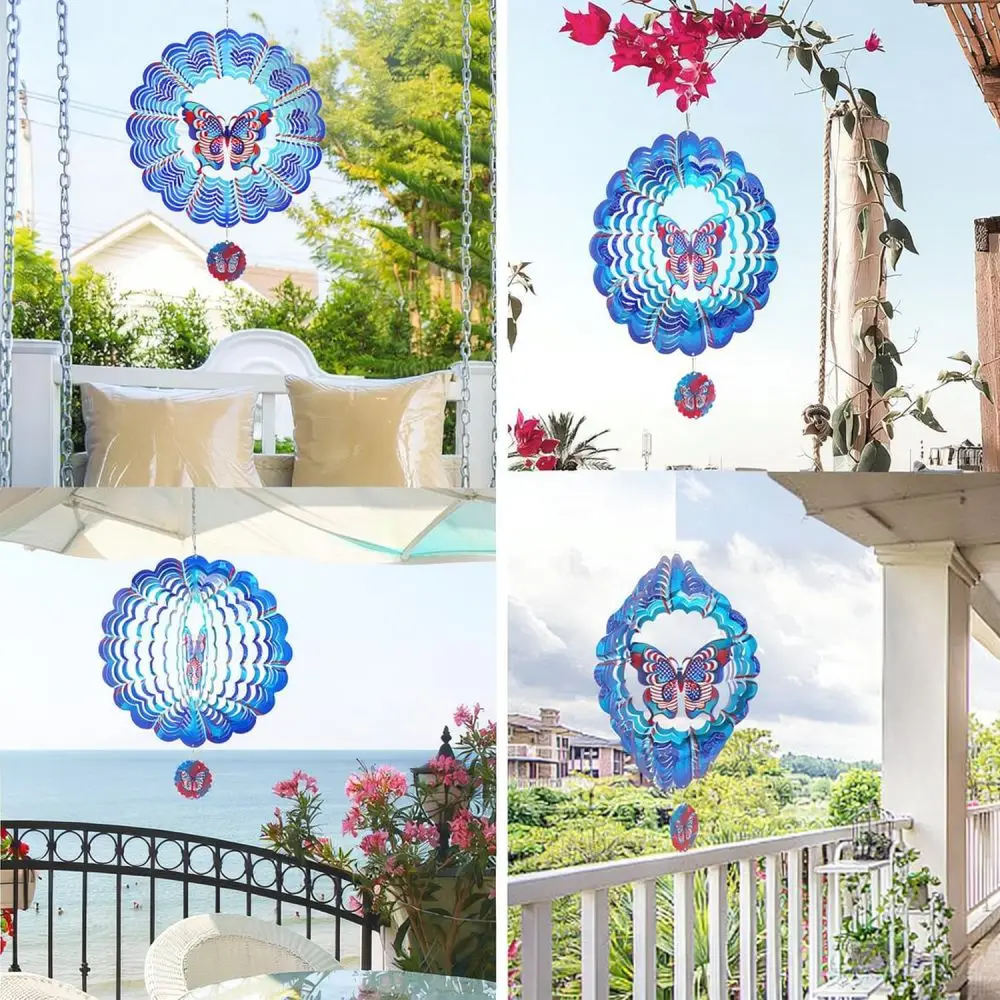 Metal Butterfly Wind Spinner 3D Hummingbird Hanging Ornament For Outdoor Garden Yard Patio Decoration Kinetic Sculptures
