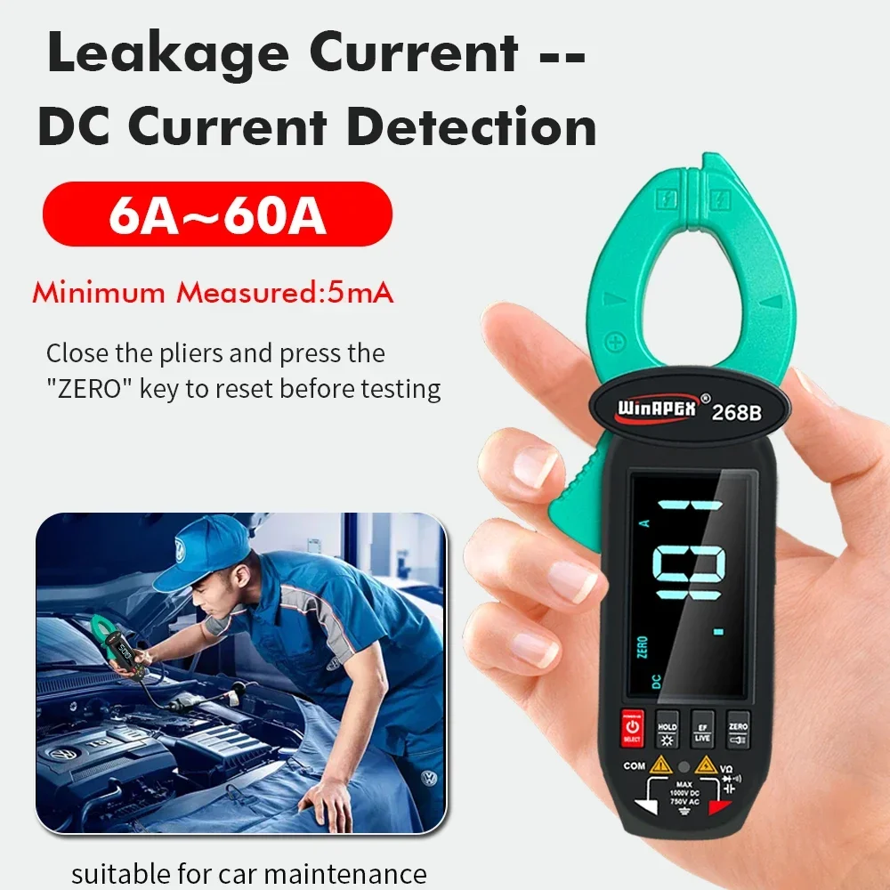 WINAPEX 268B AC DC True RMS Clamp Multimeter 1mA High Resolution Amperometric Clamp Leakage Current Detect NCV Live Hz Temp Test