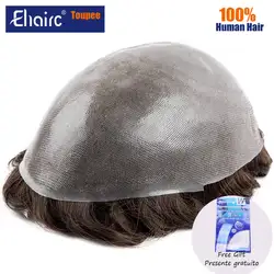 Prótesis de cabello para hombre, peluca de piel anudada de 0,08mm, 6 