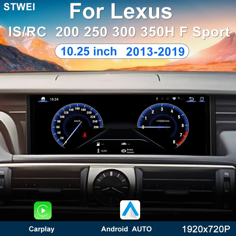 Android 14 For Lexus IS RC 200 200T 250 300 300H 350 2013-2019 10.25-inch Car Radio Multimedia Video Player GPS Carplay 4G WIFI