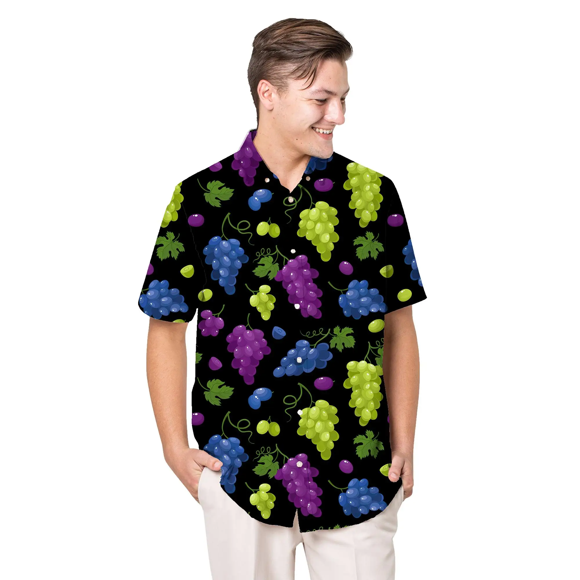 

Jumeast Grape Pattern Men Hawaiian Shirt Fruit 3D Print Aloha Shirts Cute Unisex Baggy Streetwear Beach Man Clothing Funny Tops