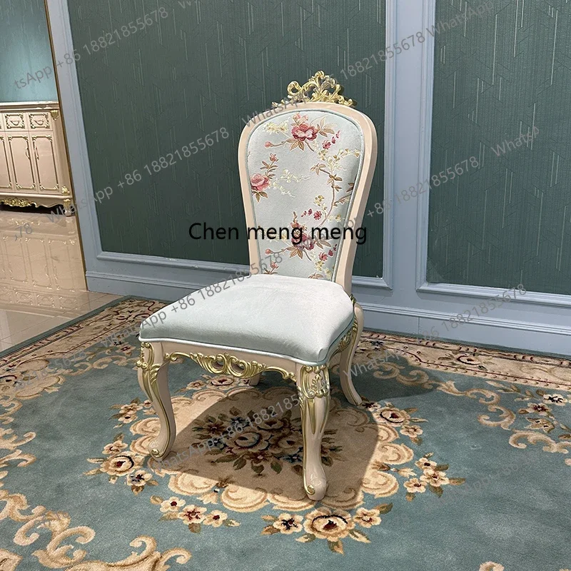 C456 Dining table and chair combination European luxury solid wood round dining table with turntable carved restaurant home