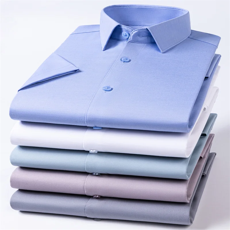 Plus Large Size 8XL 7XL Short  Sleeved Shirt For Men New Summer High-end Solid Color Business Anti-wrinkle No Ironing Buttoned