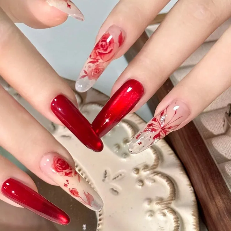 

New Ink Red Butterfly Rose Nail Stickers Waterproof Nail Decoration Stickers Nail Art Stickers DIY Art Making Tools