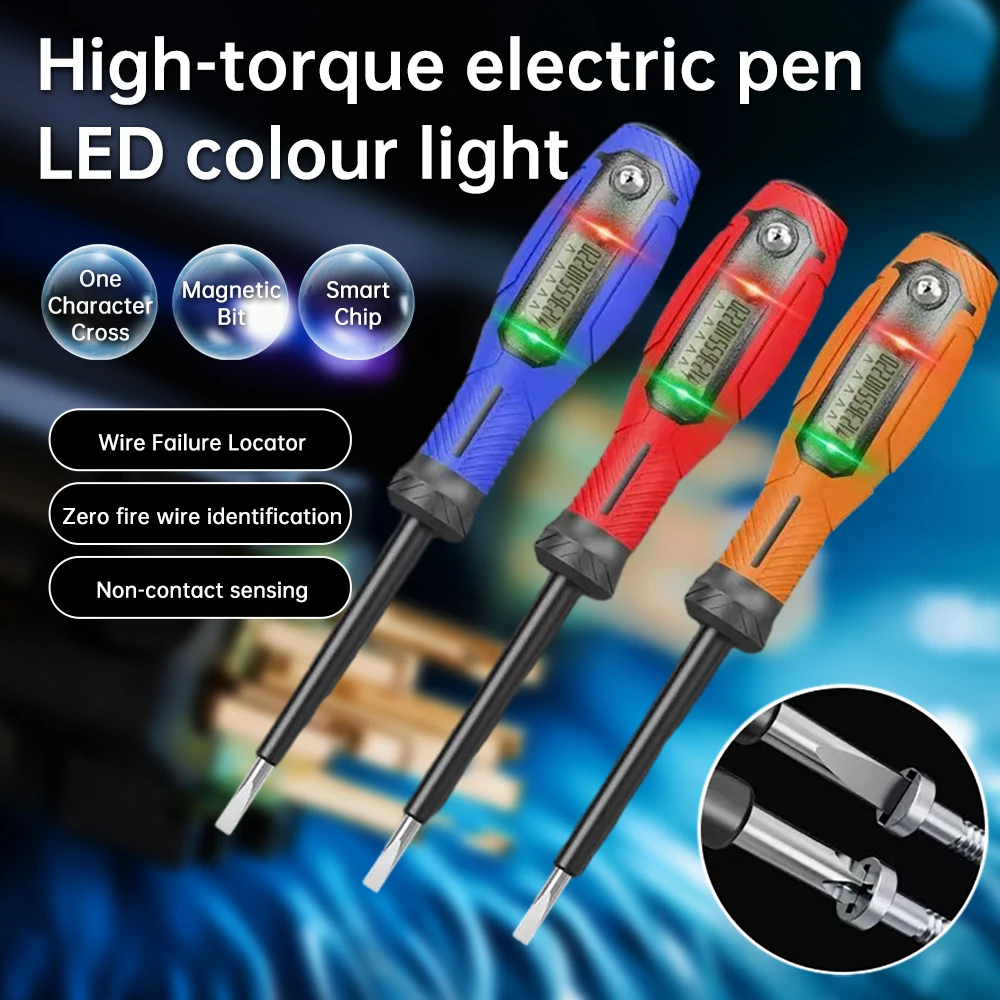 12-220V Digital Test Pen Screwdriver Wire Line On-Off Detection Pen CR-V Magnetic Screwdriver Bit Flat-blade/Phillips Bit