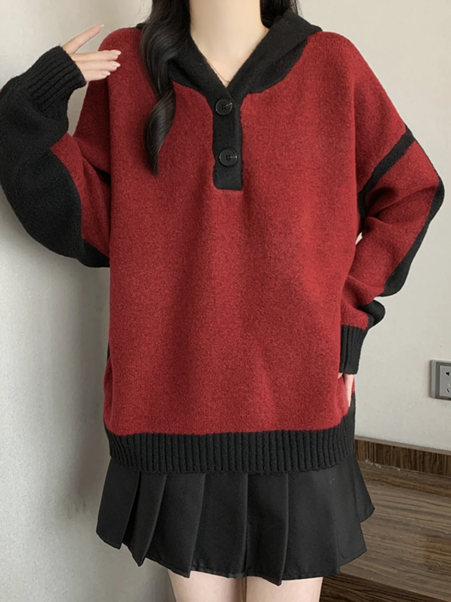 

Loose Oversized Hoodie Knitted Sweater Women's Spring Autumn Winter Thiened Color Blo Casual Comfortable Breathable Top