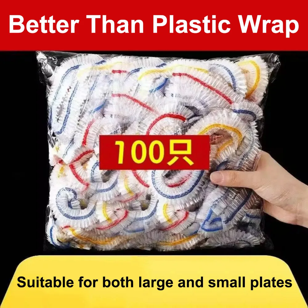 100pcs/pack Elastic Food Covers Disposable Plastic Bowl Lids for Fruit & Vegetable Storage Freshness Seal Wraps Home Supplies