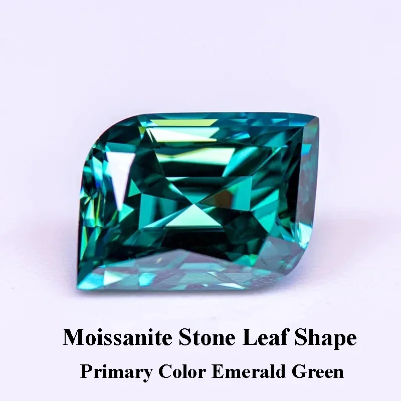 

Moissanite Stone Leaf Cut Gemstone Primary Color Emerald Green Lab Created Diamond for Charms Women Jewelry with GRA Certificate