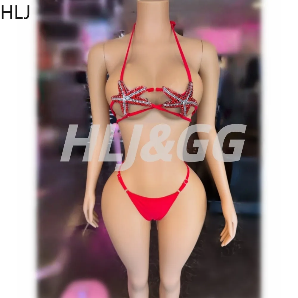 

HLJ Y2K Sexy Sequin Starfish Ornament Patchwork Bikini Set for Women Straps Halter Bikinis Set Beach Bathing Suit Beachwear New