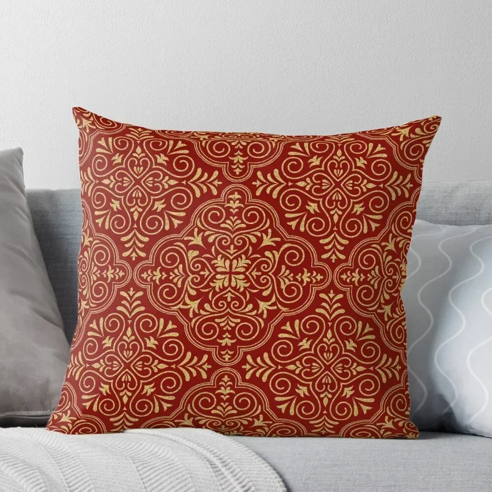 

Dark-Red & Gold Glitter Moroccan Motive Geometric Pattern Throw Pillow christmas supplies Plaid Sofa pillow