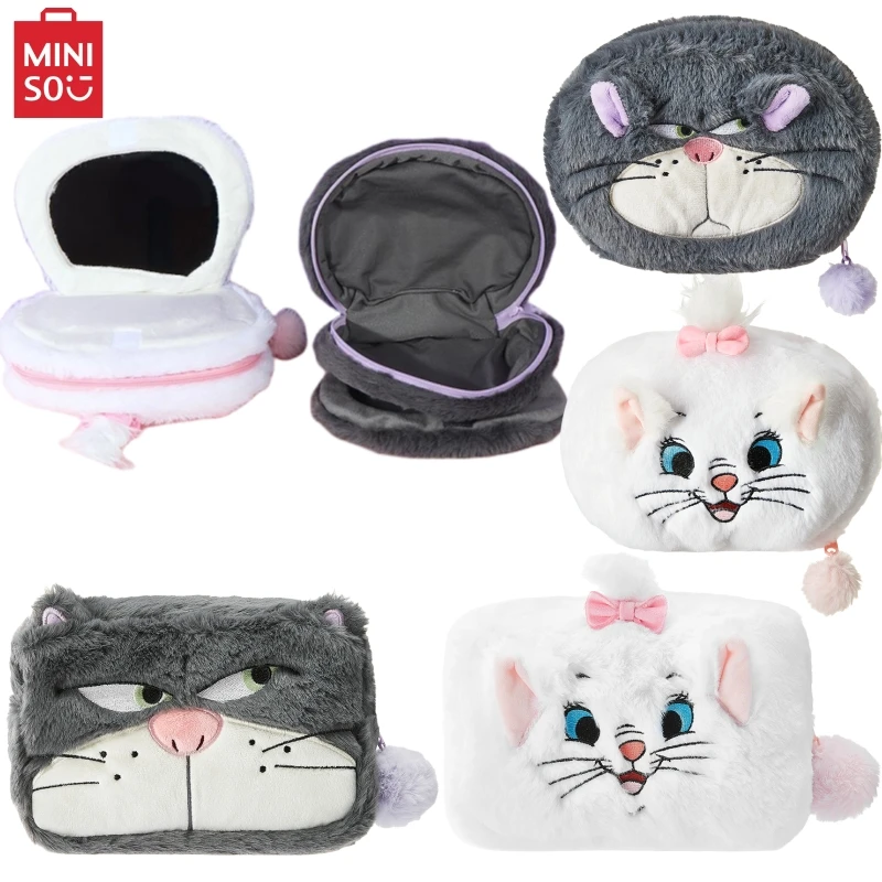 

MINISO мультфильм Диснея Люцифер мари кот двойная многослойная зеркальная косметичка аниме кавайные девушки плюшевые косметички для хранения подарок