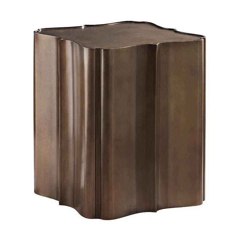 

Light luxury edge table small creative sofa side table Italian minimalist antique copper metal corner table