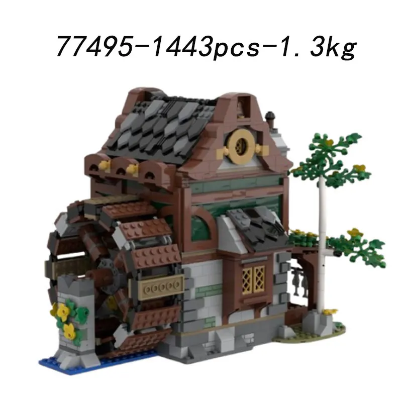 MOC-83831 Torre della guardia medievale 80710 Stabile 77495 Watermill Assemblaggio di piccole particelle Modello di blocco Decorazione del giocattolo