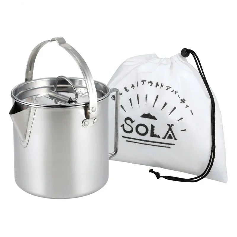 Outdoor Stainless Steel Kettle 1.2L Mountaineering Camping Tea Pot, Portable Hanging Cookware Coffee Picnic Pot