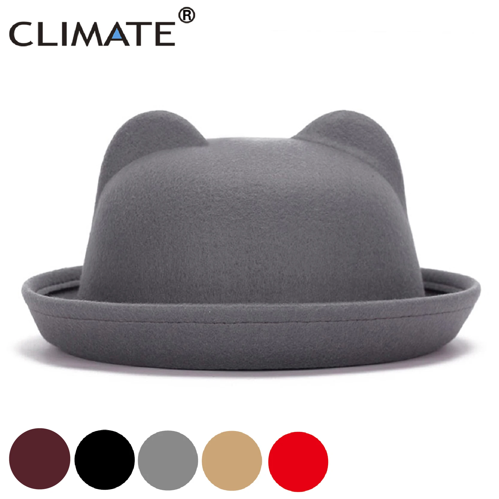 CLIMATE Women Cute Fedora Hat Hats for Woman Lovely Cat Ear Fedoras Fascinator Girls Cap Cute Fashion Polyester Woolen Cap Hat