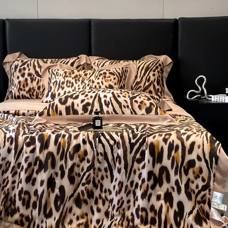 Imagem -04 - Leopard Print Edredon para Hot Dormirers Fresco Sedoso Macio ao Toque Fronhas com Folhas Planas Eucalyptus Lyocell