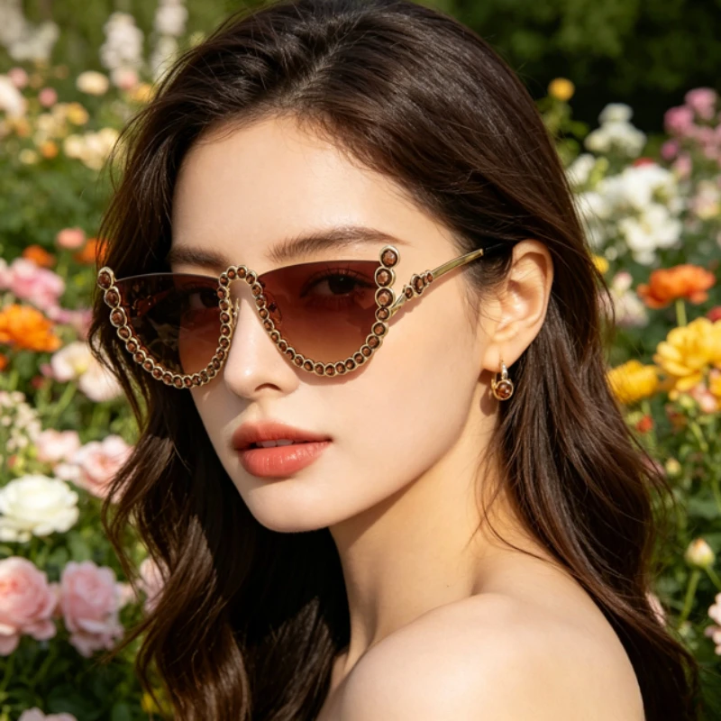 Diamond Half-frame Sunglasses Unisex Driving Eyewear Fashion Vintage Street Photography Shade Y2k Travel Sun Glasses Goggles