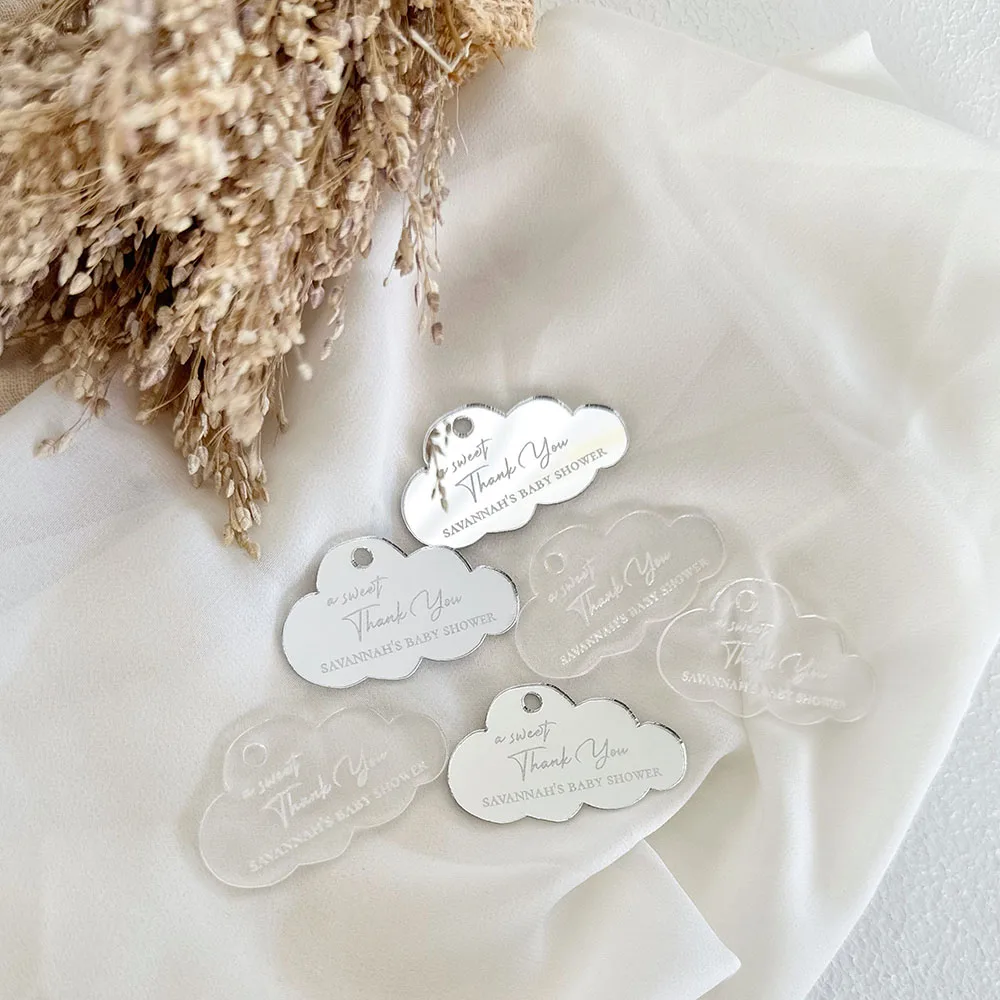 20/50/100 Personalized Baby Shower Name Baptism Cloud Mirror Acrylic Tag,Baby Name Tag Wedding Table Party Decor Wedding Favors