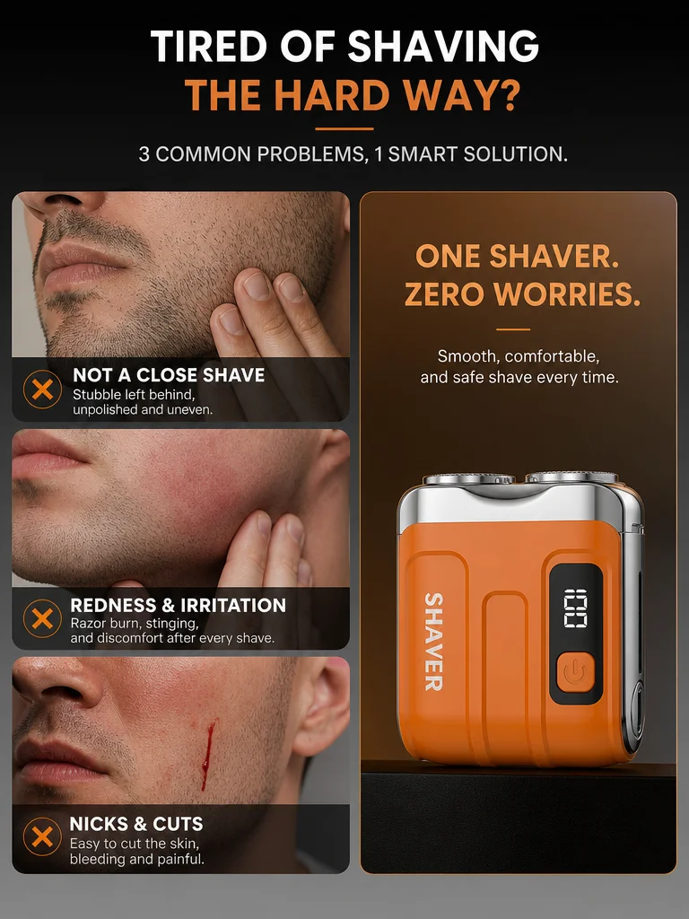 Portable Electric Shaver,Beard,For Men Pocket Razor Usb-C Rechargeable Waterproof Dual Blade Mini Beard Shaver