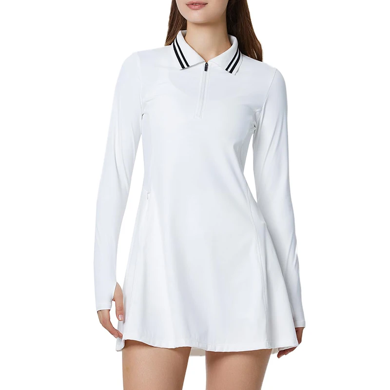 

Sean Tsing® Sport Dresses with Shorts for Women Polo Neck Long Sleeve Tennis Golf Wear Gym Workout Badminton Active Outfits