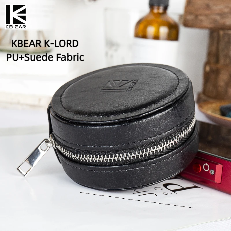 KBEAR K-LORD Высококачественный круглый чехол для хранения наушников на молнии из искусственного материала и внутренняя подкладка из замшевой ткани, двухслойная защитная сумка