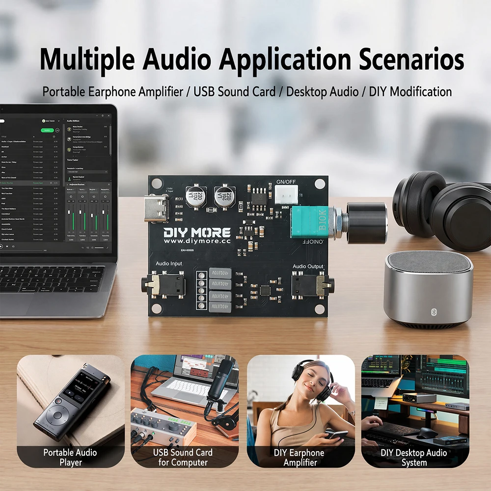 DM-AB001 DC 3.7V-5V Stereo Earphone Amplifier Module Max97220 3.5mm Headphone Amplifier USB Sound Card Speaker