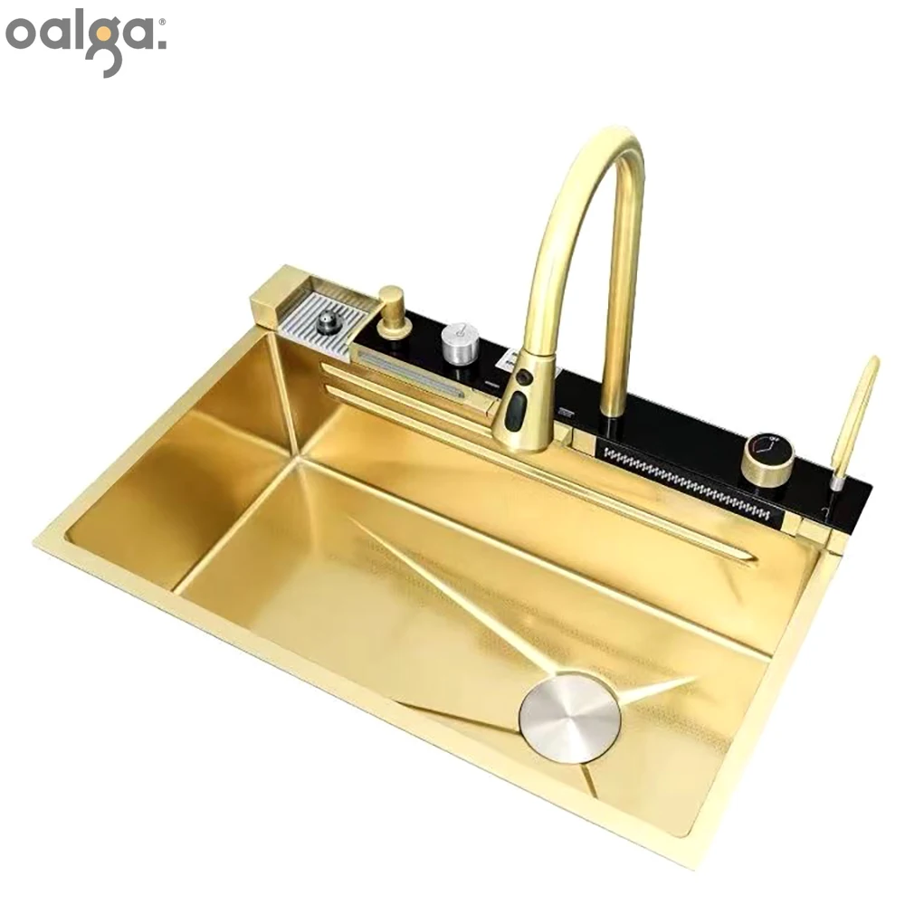 Imagem -02 - Double Waterfall Sink Grande Lavatório de Slot Único Golden Washing Pond para Cozinha Aço Inoxidável