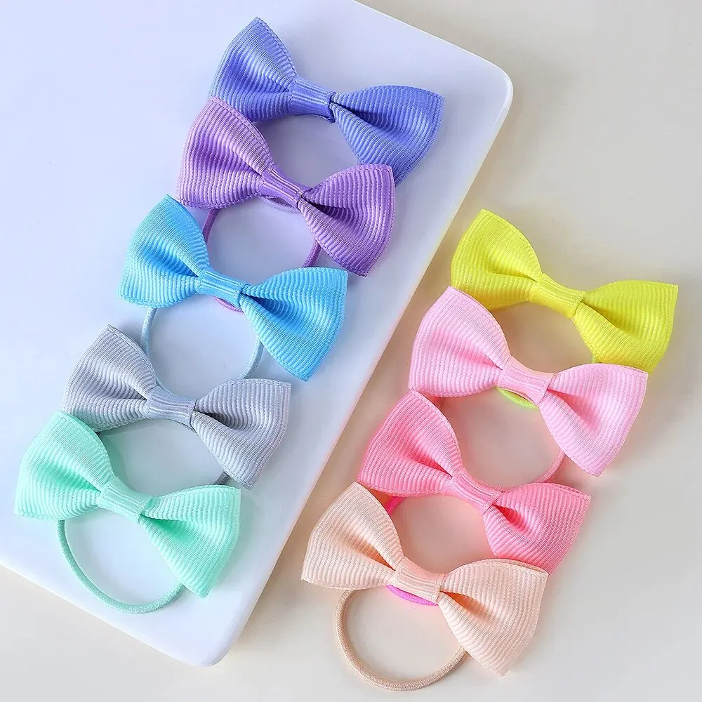 40PCS Set Girl Bows Solid Color Elastic Hair Bands Baby Hair Accessories Girls Hair Ties Kids Headwear Decorative Headband