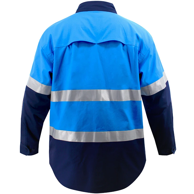 Hi Vis Shirt Safety Work Shirt Cotton Workwear Long Sleeve Reflective Shirt Men Construction