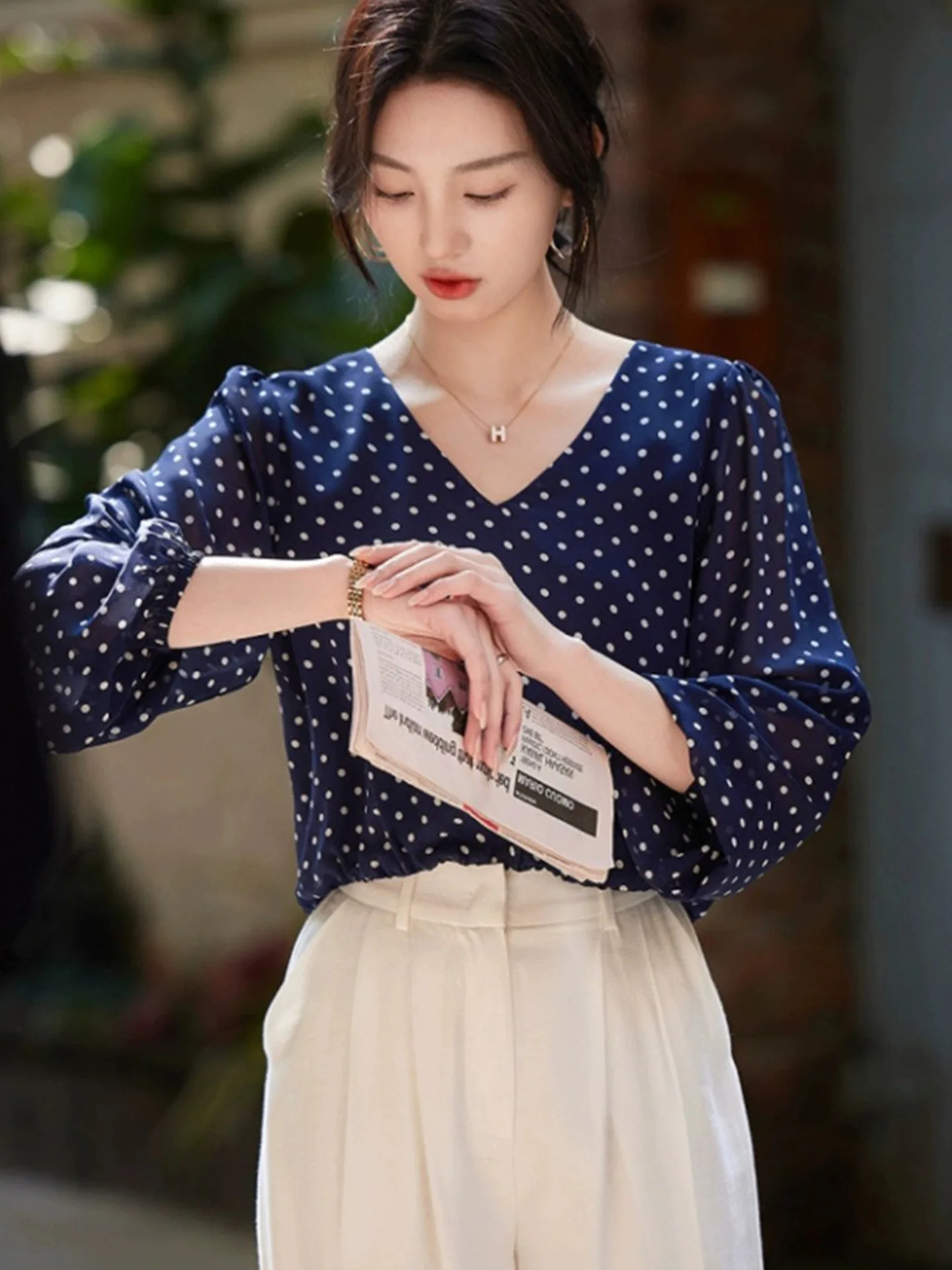 

Chic Casual Loose Summer Faion Sun Protection irt Polka Dot Design Versatile Ele Sle Commute Wind Single Piece