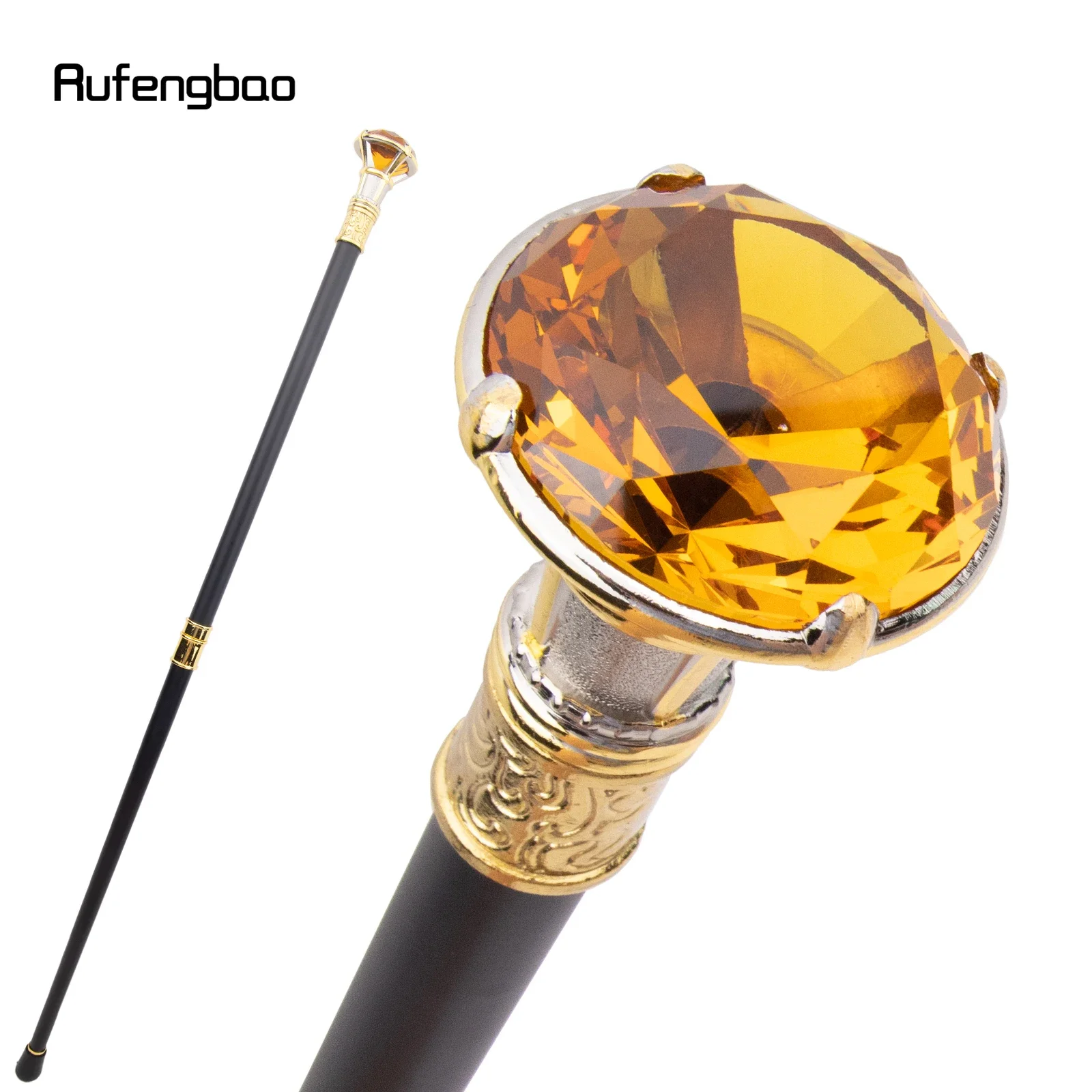 Orange Diamond Type Golden White Walking Cane Fashion Decorative Walking Stick Gentleman Elegant Cosplay Cane Knob Crosier 90cm