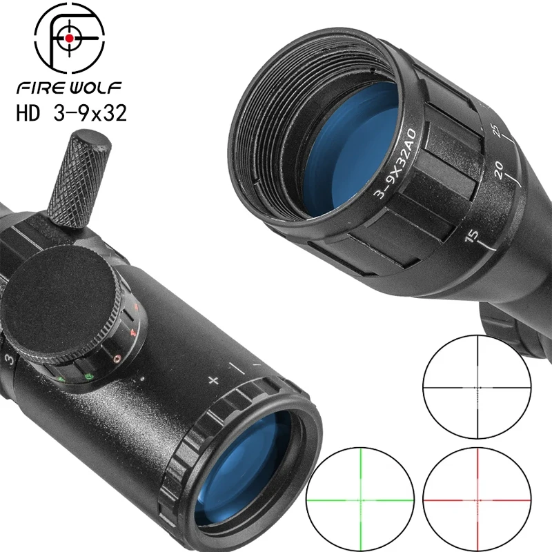 FIRE WOLF HD 3-9x32 AO Tactical Hunting Riflescope Green Red Cross Illuminated Range Finder Reticle Sight Air Rifle Scope 2025