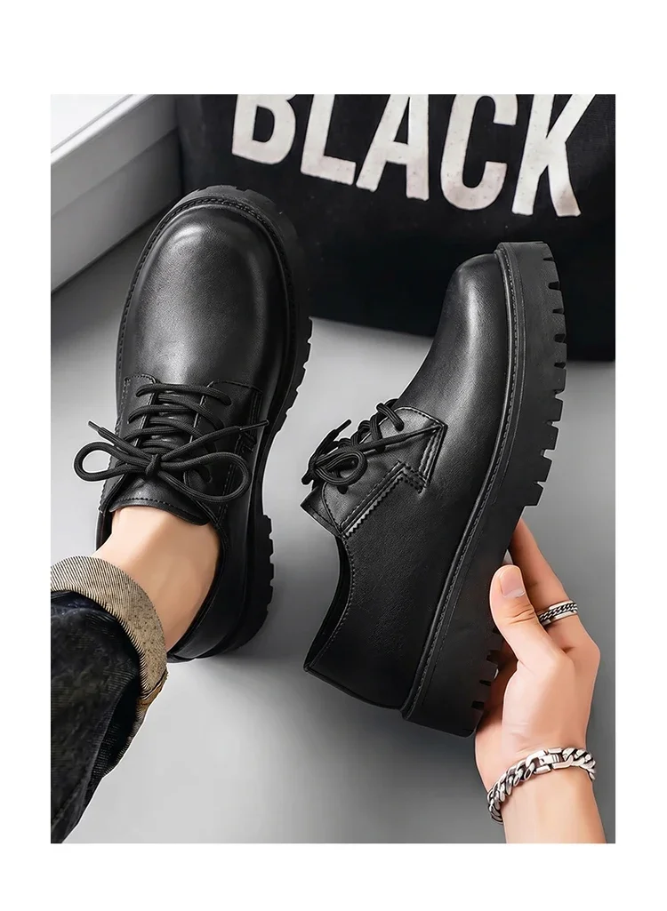Herren Matte Leder Plateau-Derbyschuhe Schnürschuhe mit Dicker Sohle Casual Business Anzugschuhe Männliche Alltagsschuhe für die Straße – Detail 12