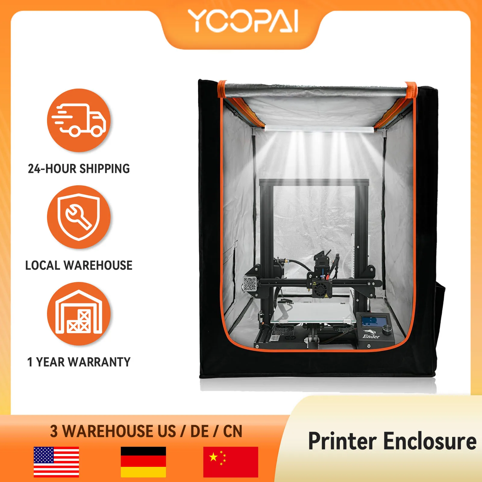 

YOOPAI 3D Printer Enclosure with LED Lighting Fireproof Dustproof Tent Constant Temperature Protective size 28.7×25.6×21.6 inchs