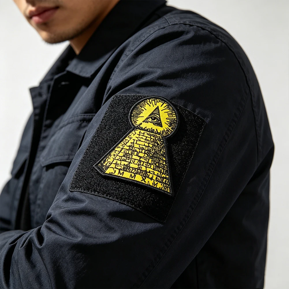 Allsehendes Auge Pyramide Bestickter Klett-Patch Gelb Schwarz Taktisches Moral-Abzeichen Rucksack Jacke Dekoratives Emblem Applikation – Detail 5