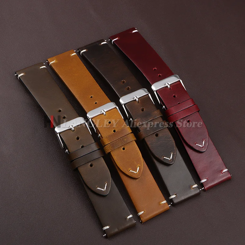 18mm 20mm 22mm 19mm 21mm 24mm Vintage Ölwachs-Lederarmband Universelles Genähtes Rindslederarmband für Seiko für Omega Uhrenarmband – Detail 12