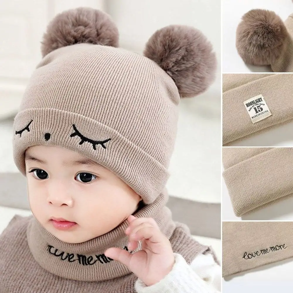 

Winter Children Warm Baby Knitted Hats Scarf With Kids Knit Beanie Hats Solid Color Children's Hat For Boys Girls Accessories