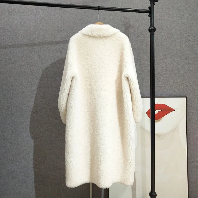 Double-Breasted Suit Collar Lamb Fur Coat Knee-Length Long Sheep Shearling Warm 2025 Winter Outerwear JT511