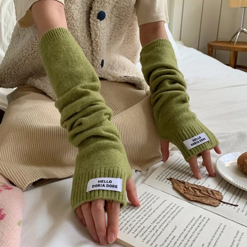 Long Fingerless Gloves Women Mitten Winter Arm Warmer Knitted Arm Sleeve Fine Casual Soft Girls Clothes Glove for Women Korean