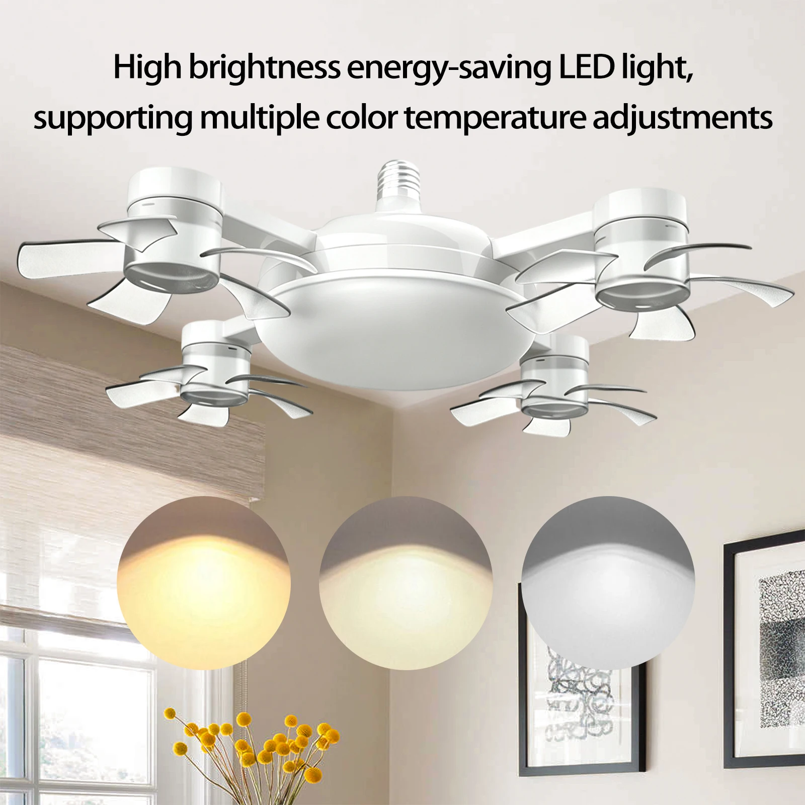 Ceiling Fan Light with Remote and 3 Color Temperatures Quiet Modern LED Fans E27 Screw-in Installation for Living Room Bedroom