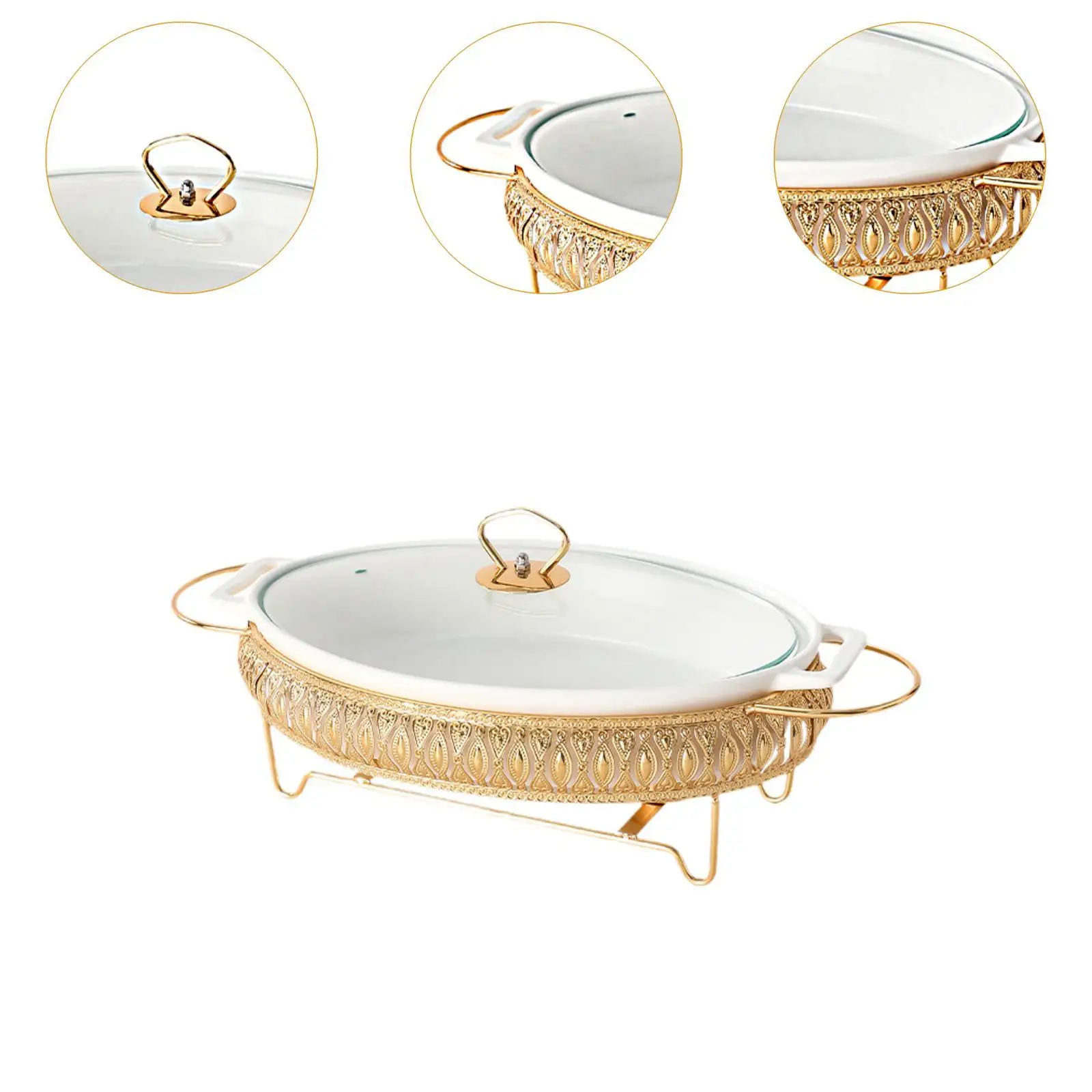 Chafing Dish Auflaufform Oval mit Ständer Buffet Server Wärmtablett Lebensmitteltablett mit Deckel Lasagne Pfanne Suppenterrine Backform