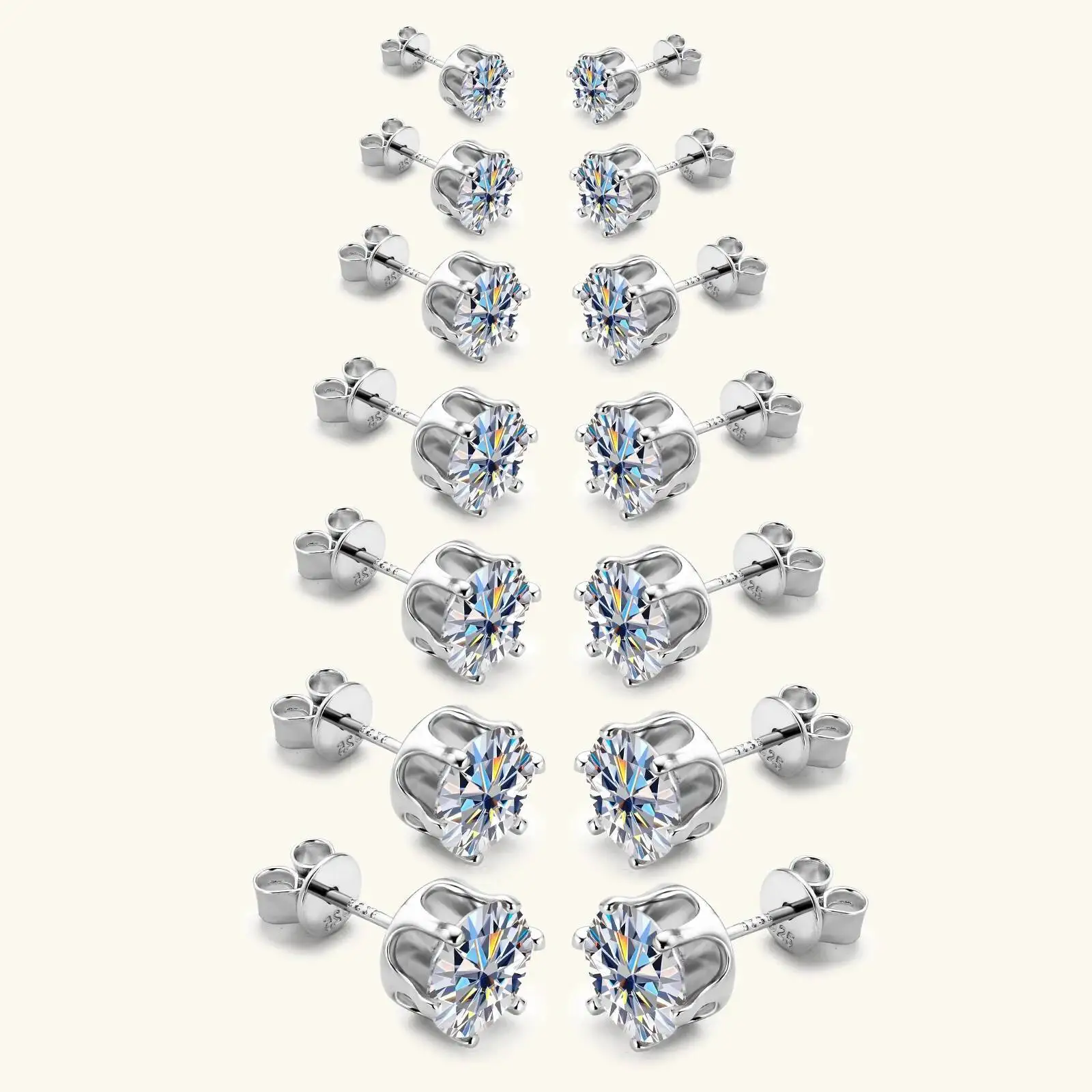 JoiasHome Ohrstecker aus 925er Sterlingsilber, 0,1–3 Karat, D-Farbe, Moissanit-Ohrstecker, funkelnder Piercing-Schmuck für Damen und Herren – Detail 14