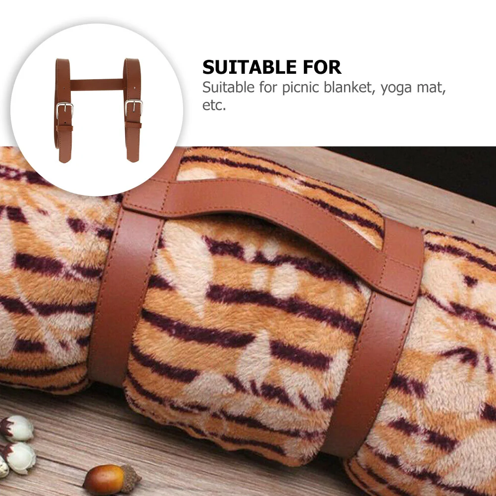 Rugs Area Blanket Straps Picnic Mat Carpet Yoga Carrier Motorcycle Carrying Bedroll Brown PU Camping Belt Travel Fitness