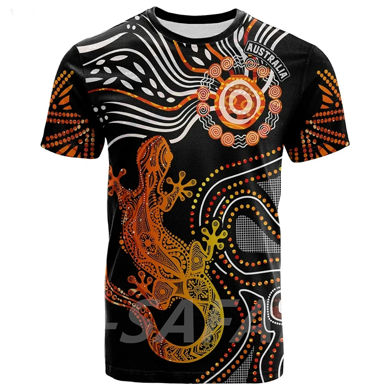 Australia Aboriginal Lizard Sunshine Pattern 3d Print Tshirts Street Casual O Neck T-Shirt Men Women Harajuku Short Sleeve Tops